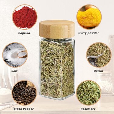 Набір скляних банок для спецій FRIBERG, 20 шт. з дерев'яними кришками, млини для спецій, етикетки