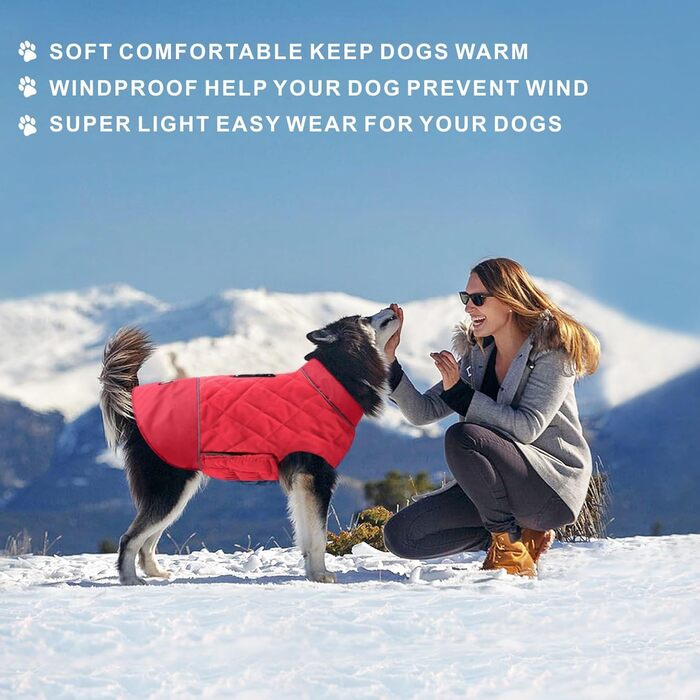 Зимова куртка Idepet Windproof Dog Coat з отвором для шлейки для маленьких/середніх собак (3XL, червоний)