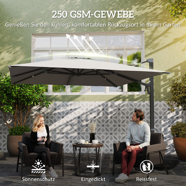 Консольна парасолька Outsunny Alu 3 x 3 м 360° обертова парасолька з кривошипною підставкою Відкидний водовідштовхувальний ринок Регульована по висоті садова парасолька Кривошипний Парасолька Сонцезахисний захист для саду Балкон світло-сірий | Аосом
