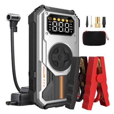 Powerbank для автомобіля Starthilfe: 6000A, 12V, компресор 150 PSI, LED, LCD, для бензинових та дизельних двигунів (до 7.5L/6L), сріблястий