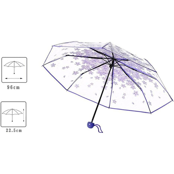 Цвітіння сакури Прозорий парасольку для дощу, прозорий парасольку, складний парасольку, парасольку студента, прикраса весілля, реквізит для фото, парасольку для дітей (фіолетовий)