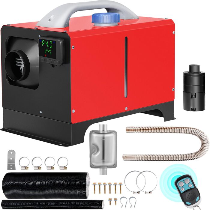 VEVOR 12V дизельний автономний опалювач, 8kW, повітряний опалювач для авто, RV, вантажівки, автобуса з пультом дистанційного керування (LCD, 1 вихідний отвір, червоний)