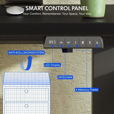 Електричний регульований стіл FlexiSpot з пам'яттю висоти та LED-дисплеєм, чорний (EN1)