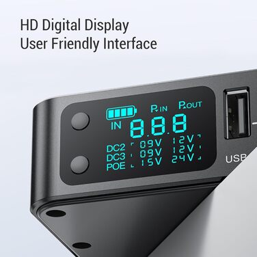 UPS джерело безперебійного живлення 18000 мАг з цифровим дисплеєм, DC USB POE виходи, для камер, роутерів, сканерів відбитків пальців (EU)