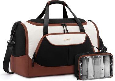 Спортивна сумка LOVEVOOK для жінок, 30л з відділенням для взуття та мокрих речей, невелика сумка для спортзалу, плавання, сауни, ручної поклажі для спорту, фітнесу, тренувань та подорожей, водонепроникна дорожня сумка-мішок (B-бежевий, коричневий, чорний,