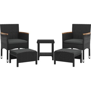 Садовий набір меблів Yaheetech 5 предметів: 2 крісла, 2 пуфи, столик для балкона та тераси (чорний та сірий)