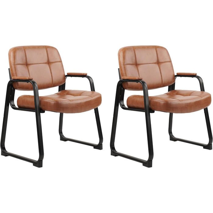 Крісла для відпочинку Clatina Big & Tall з підлокітниками, шкіра, стаціонарна база, без коліс, для офісу, рецепції, лобі, дому, переговорів, конференцій, кімнати відпочинку (колір: коричневий, набір 2 шт.)