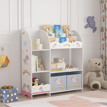 Дитяча полиця для іграшок Lysekil від en.casa з 2 ящиками для зберігання, 100 x 93 x 30 см, мотив єдинорога