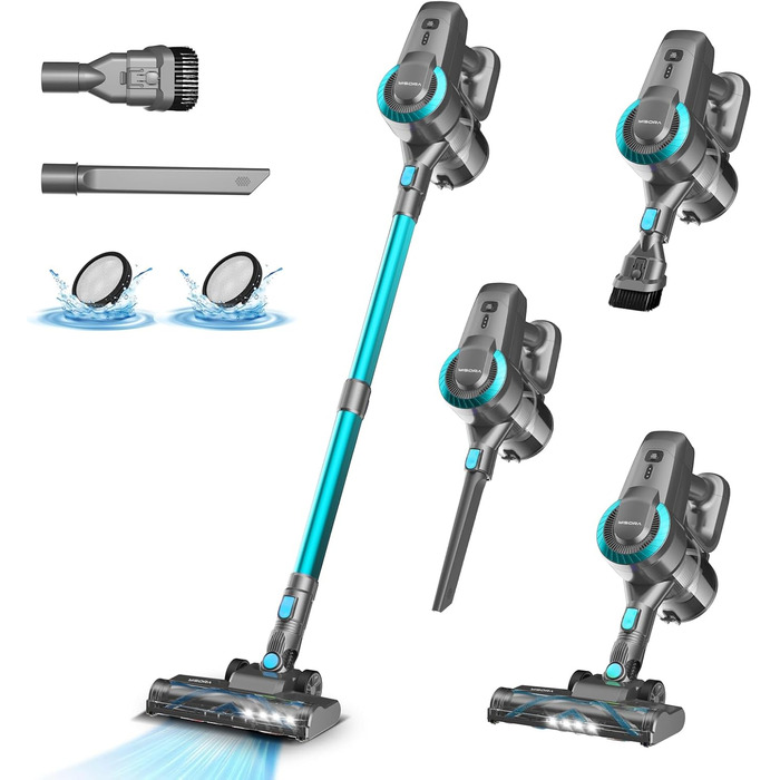 Акумуляторний пилосос 25000Pa, 175W, 50хв роботи, бездротовий, з антизаплутувальною насадкою, самостійно стоячий, легкий ручний пилосос. Підходить для килимів, твердих підлог, видалення шерсті тварин (Цянь)