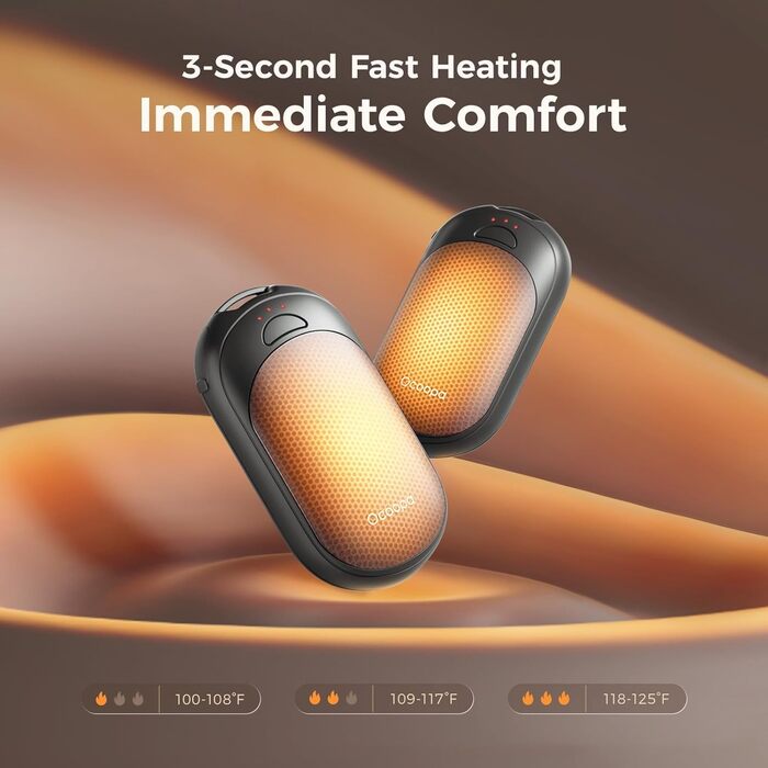 Електричні грілки для рук OCOOPA 2 шт. з магнітною фіксацією, 5000mAh, 3 режими нагріву, компактні, для рукавичок, сумки, зимові аксесуари, подарунки для чоловіків та жінок (фіолетовий/білий)