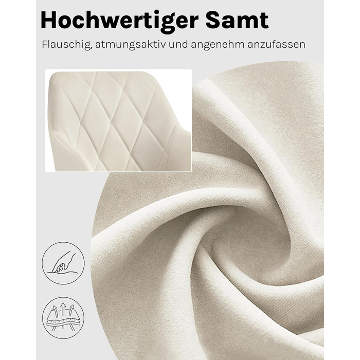 Крісла для їдальні WOLTU з підлокітниками та спинкою, для кухні, вітальні, їдальні, м'які крісла з оксамитовим покриттям, металеві ніжки, (кремовий, набір 8 шт)