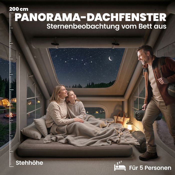 Надувний намет для 5-8 осіб зі швидким встановленням, водонепроникністю 5000 мм та захистом від вітру, з повітряним насосом, отвором для димоходу та вікном у даху