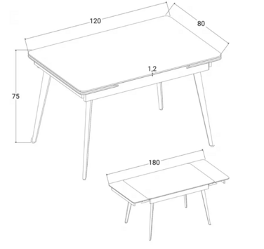 Стіл OSLO CERAMIC 120(180)*80 сірий глянець/чорний каркас