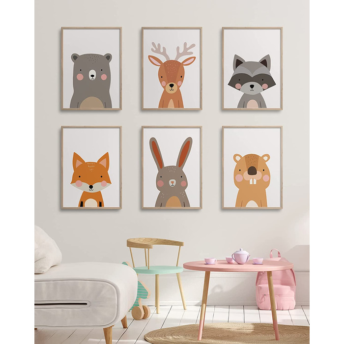 Набір з 6 постерів для дитячої кімнати Hambient: декор для хлопчика та дівчинки, принти для дитячої, декоративні картинки