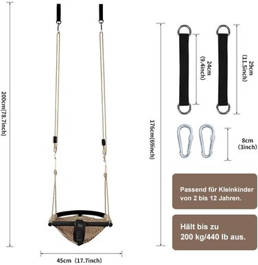 Дитяча гойдалка Nets Tribe 2-в-1: гойдалка-сидіння з регульованими мотузками для дому та саду. Міцний набір для ігор (зелений, світло-коричневий)
