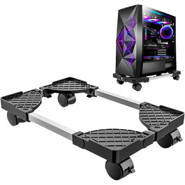 Підставка для CPU (процесора) ПК: Алюмінієва підставка для комп'ютера, універсальний регульований кріплення для CPU з 2 фіксованими колесами та 2 поворотними колесами на 360°, для настільних комп'ютерів або корпусів (чорний)