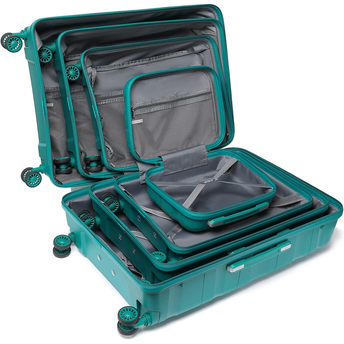 Валіза-тележка KONO: містка, легка, з TSA замком та 4 колесами (біла, блакитна, 4 шт.)