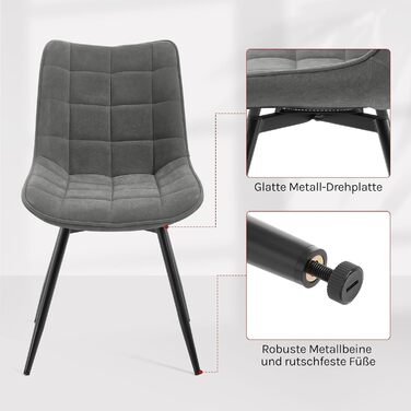 Крісла для їдальні WOLTU, набір 2 шт., обертаються, для кухні, вітальні, з м'яким сидінням з велюру, металеві ніжки, темно-сірий