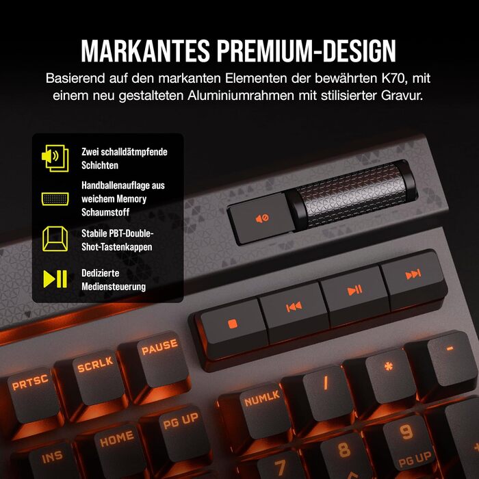 Ігрова механічна клавіатура Corsair K70 MAX RGB QWERTZ DE - сіра, повний розмір, 8000Hz