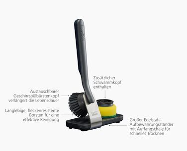 Набір для миття посуду Joseph Joseph SinkTech з підставкою з нержавіючої сталі, міцні щетинки, замінні насадки та підставка для насадок