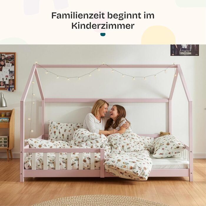 Ліжко дитяче en.casa Hesel, біле, з бортиками та ламелями, Montessori, 120x200 см