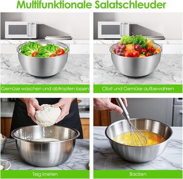 Салатниця-центрифуга з нержавіючої сталі, 4.5L, механічна, для миття та відціджування салатів та макаронів