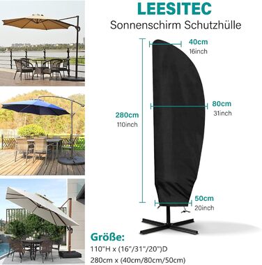 Чохол для парасольки великої, до 4 м, чорний (280 x 40/80/50 см) - захист від сонця, вітру та снігу