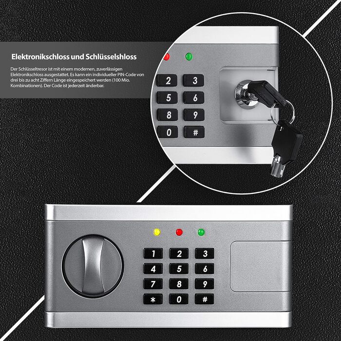 KESSER® Електронний сейф | 38x30x30 см | з батарейним відсіком | Вбудоване освітлення | Настінний/підлоговий сейф | Чорний