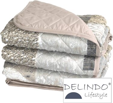 Покривало Delindo Lifestyle, покривало з сердечками для двоспального ліжка, печворк 220x240 см (140x210 см, коричневий)