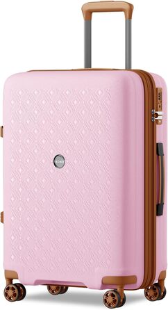 Валіза ручної поклажі KONO з тримачем для напоїв, жорсткий корпус, легкий поліпропілен, розширюваний, 4 колеса, TSA-замок (Рожевий/Коричневий, XL)