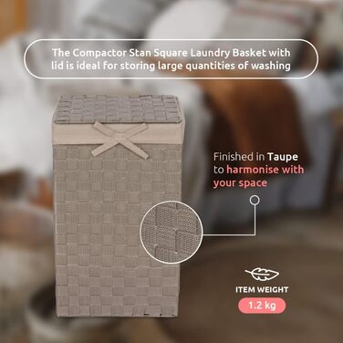 Кошик для білизни RAN6891 Stan з кришкою, ручками, плетіння, металевий каркас, знімний вкладиш з льону, 30 x 30 x 50 см, Бежевий, Коричневий