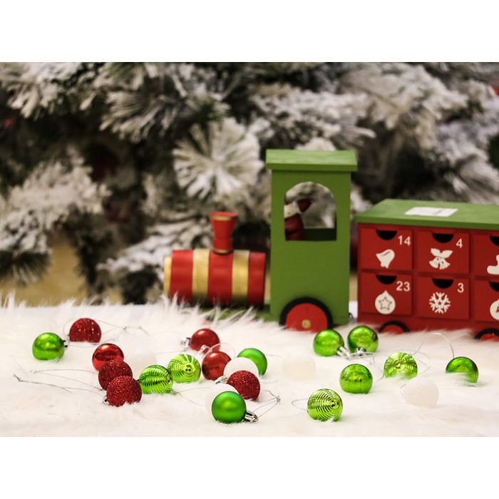 Валерій Маделін Різдвяні кулі 49 шт. 3 см пластикові ялинкові кулі Різдвяний декор з вішалкою блискучі блискучі матові прикраси для різдвяної ялинки тема прикраси (червоний зелений білий)