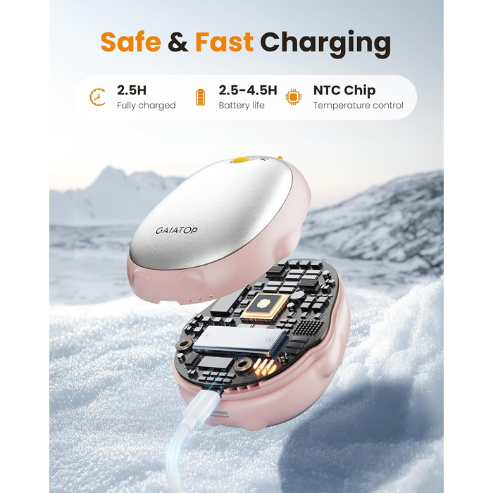 Електричні грілки для рук Gaiatop, 2 шт. з 3 режимами нагріву, магнітні, портативні, багаторазові. Ідеальні для кемпінгу, піших прогулянок, полювання, подарунок для жінок та чоловіків (світло-рожевий)