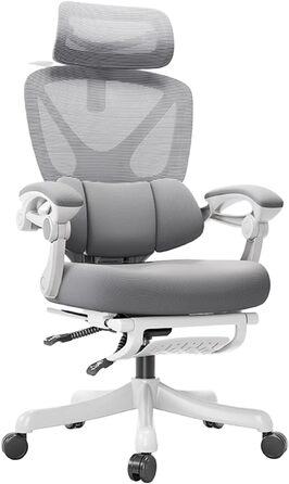 Ергономічне крісло для офісу з високою спинкою та регульованою поперековою підтримкою, дихаючий сітчастий ігровий стілець з широким сидінням, підніжка, стабільне комп'ютерне крісло (Білий)