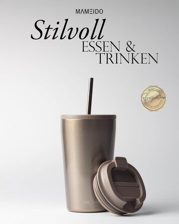 Термокружка MAMEIDO з трубочкою: ізольована, з кришкою, 470 мл, рожевий кварц