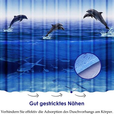 Завіса для душу wiipara із зеленого бамбука, текстильна, водостійка, миється завіса для ванної, поліефірна завіса для душу з 12 кільцями для завіси для душу, (Дельфін, 180 х 200 см)