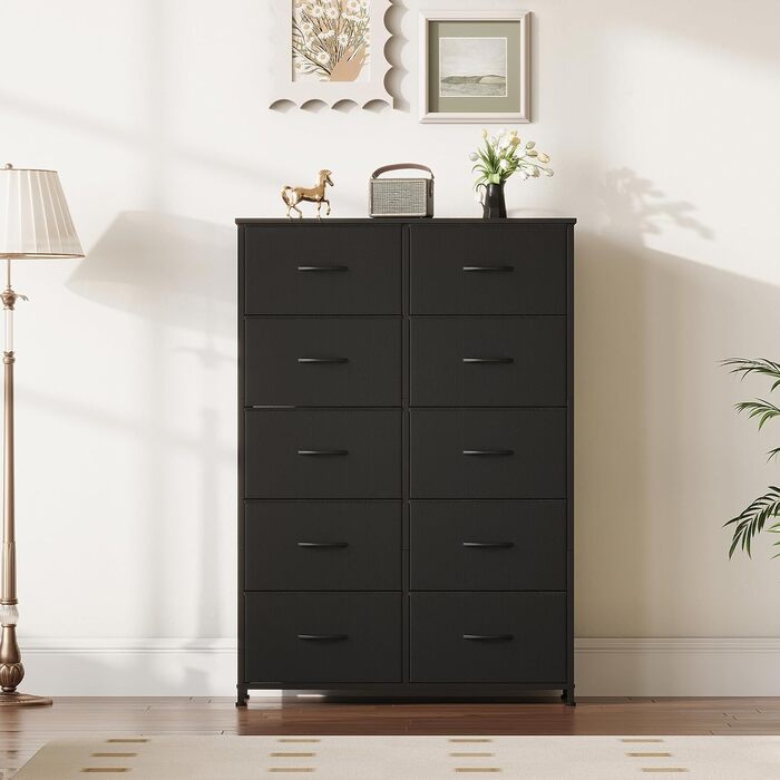 Комод з тканини Somdot з 8/10 висувними ящиками, білий/чорний (30x80x114.5 см)