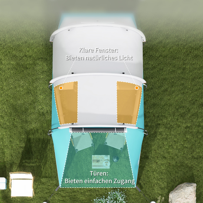 Тунельний намет Outsunny на 5 осіб, 180H x 460L x 230W см, стійкий до ультрафіолету, з кілочками, відтяжками, сумкою для перенесення, водовідштовхувальним, синій