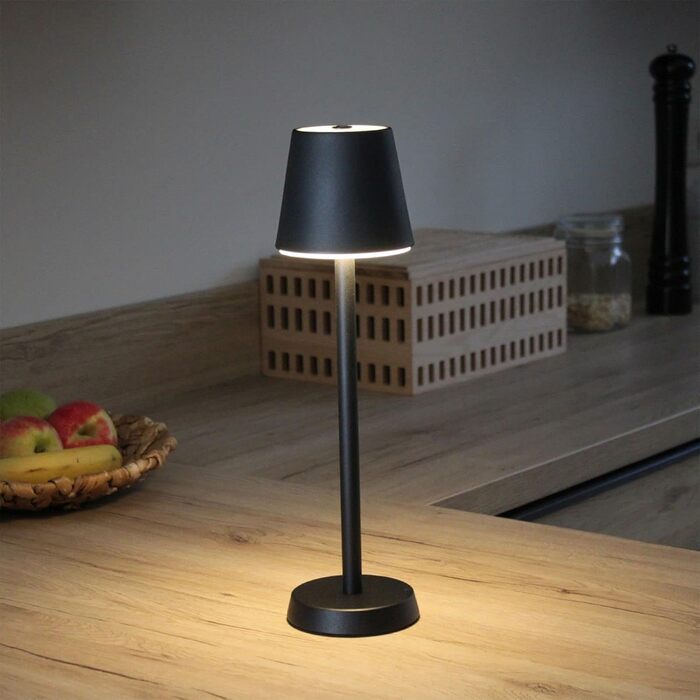 LED настільна лампа з акумулятором 2400 mAh, 16 світлодіодів, 3 режими яскравості, IP54, білий колір, чорний корпус (10,7 x 10,7 x 39 см)