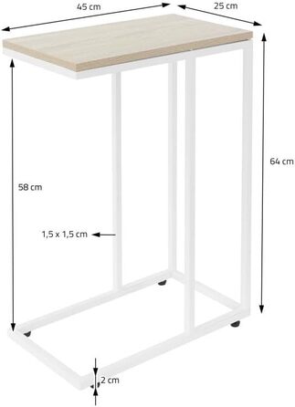 Журнальний столик С-подібної форми, дуб білий, 45x25x64 см, металевий каркас і дерев'яна стільниця, під диван, промисловий дизайн, журнальний столик, журнальний столик, журнальний столик, журнальний столик, приліжкова тумбочка, тумбочка для ноутбука