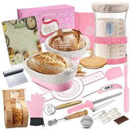 Набір для приготування закваски з вагами, скляний стартер 1,2 л, 2 гнізда для вистоювання, скребок, ваги, повний комплект для приготування (Рожевий)