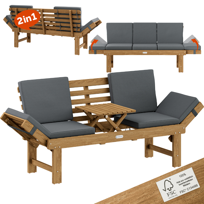 Садова лавка 200x45x76см акацієва деревина FSC-сертифікований® кабріолет