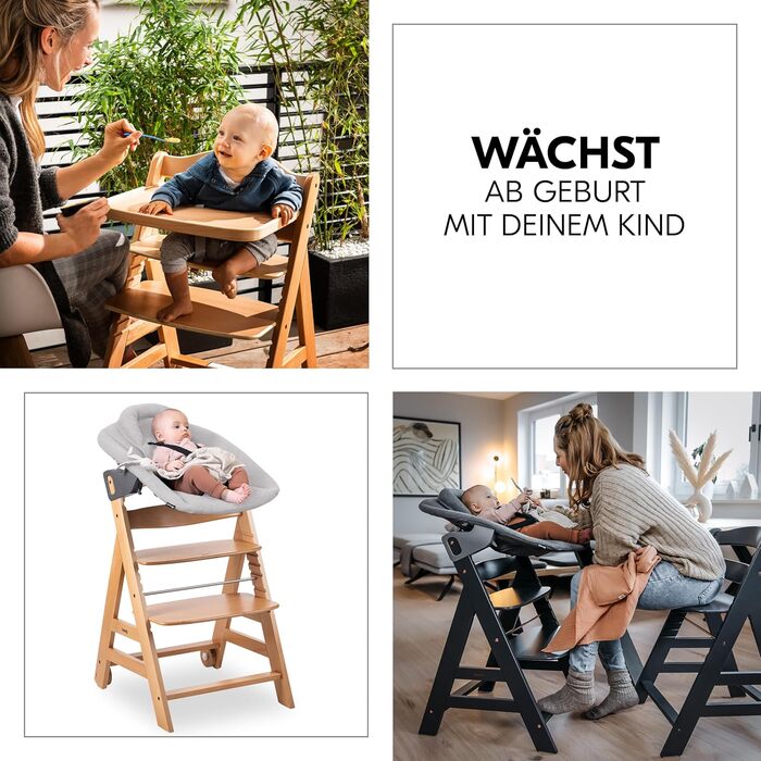 Високий стільчик для годування Hauck Beta+ Newborn Set Premium Dark Grey - комплект для новонароджених, з м'яким сидінням та підносом
