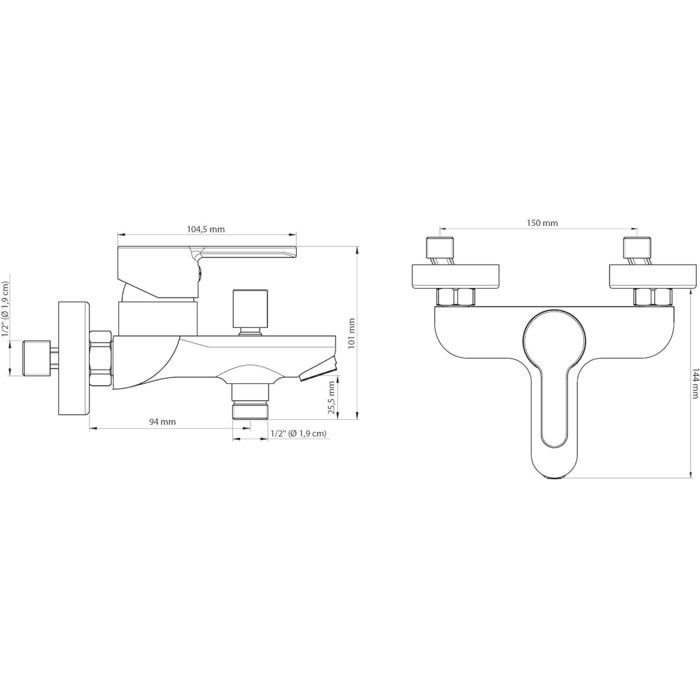 Змішувач для ванни DIZIANI DIZIANI, одноручний, з перемикачем душ/ванна, хром/білий