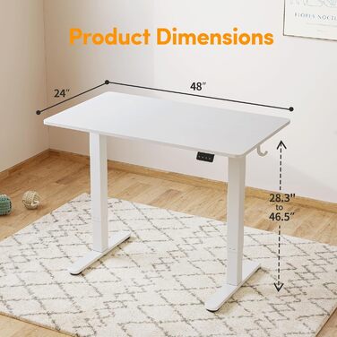 Електричний стіл Cubiker 120x60 см, регулювання висоти, сталеві T-подібні ніжки, пам'ять, антиколізійна система, біла стільниця