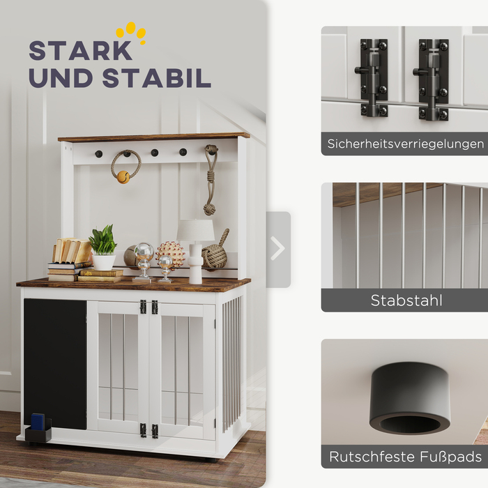 Клітка для собак з полицею для іграшок, гачками для поводок, дощечкою для малювання та ластиком, для великих собак, біла