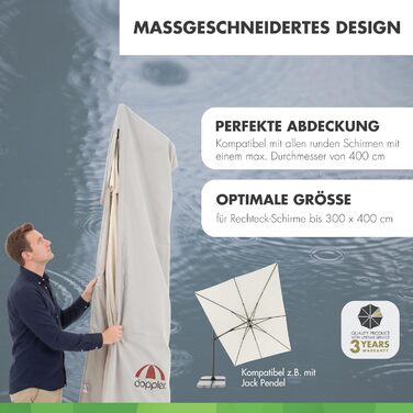 Чохол для садового парасоля Doppler Jack для центрального кріплення | Захисний чохол для парасоля з максимальним діаметром | Стійкий до погодних умов чохол з блискавкою та ручкою (400 см)