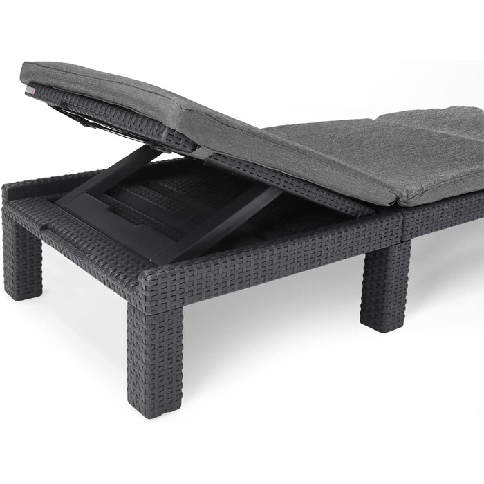 Шезлонг Daytona Deluxe Allibert Keter для саду, тераси та балкону, сірий, з регульованою спинкою, з подушкою, пластиковий, імітація ротангу, 195x65x25,5 см
