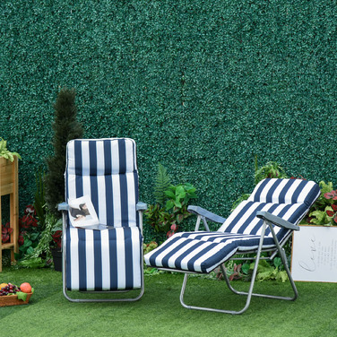 2 Розкладні садові стільці з підлокітниками та регульованим нахилом (5 положень), з м'яким сидінням, блакитного кольору, розміром 60 x 75 x 102 см