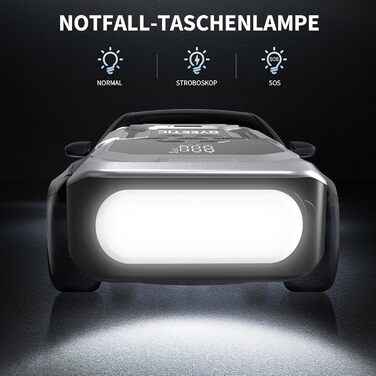 Powerbank Starthilfe 6000A з компресором 150PSI: портативний пусковий пристрій для авто та мото (бензин, дизель до 10.0L) з LED-ліхтариком QC3.0, срібний